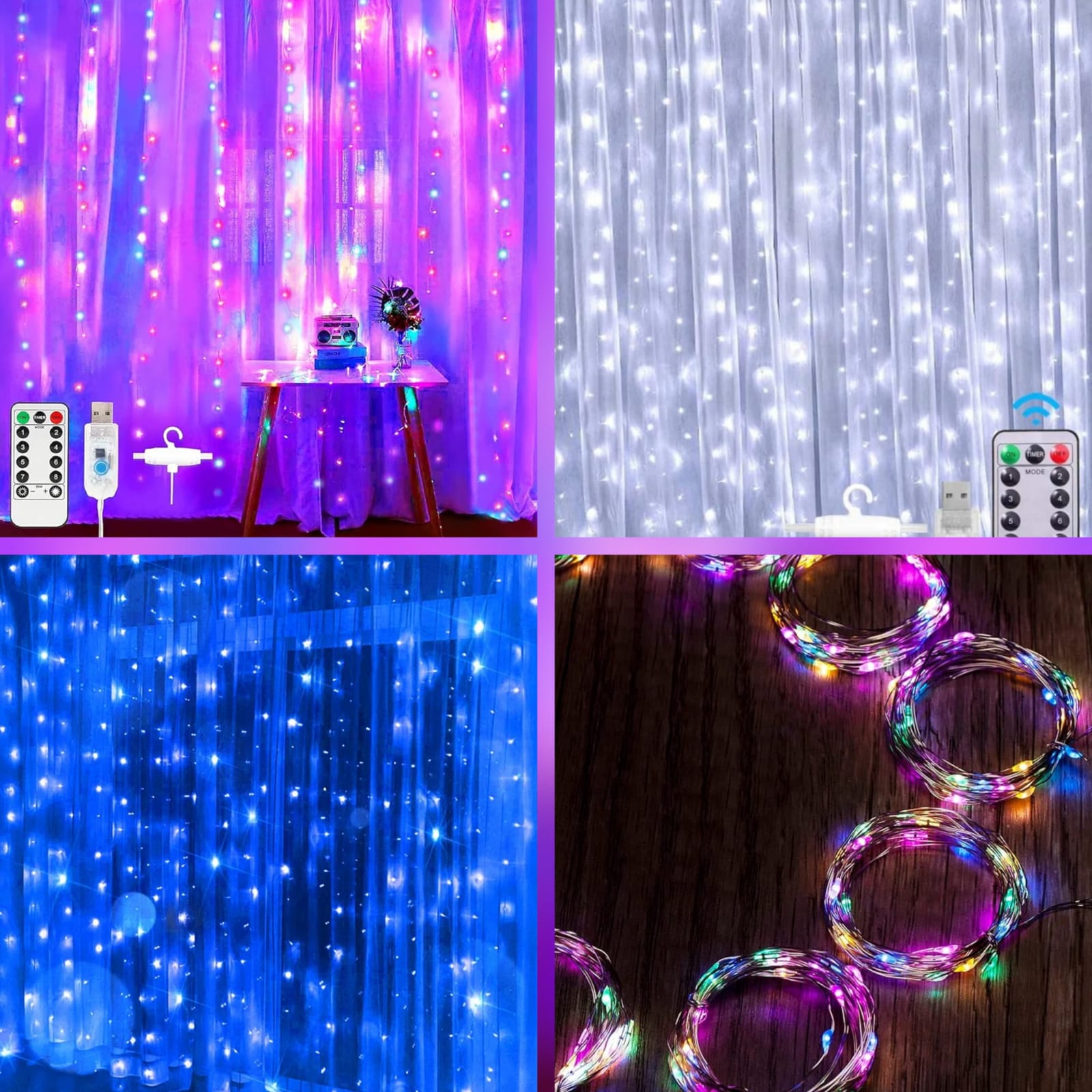 3MTS X 3MTS CORTINA ALAMBRE LUZ LED CON CONTROL USB  MOD#60HZ