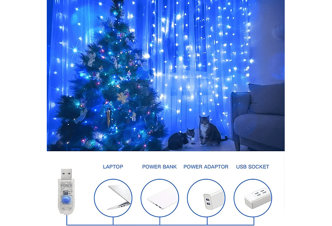 3MTS X 3MTS CORTINA ALAMBRE LUZ LED CON CONTROL USB  MOD#60HZ