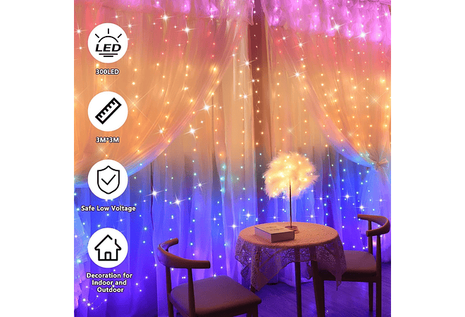 3MTS X 3MTS CORTINA ALAMBRE LUZ LED CON CONTROL USB  MOD#60HZ