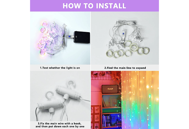 3MTS X 3MTS CORTINA ALAMBRE LUZ LED CON CONTROL USB  MOD#60HZ