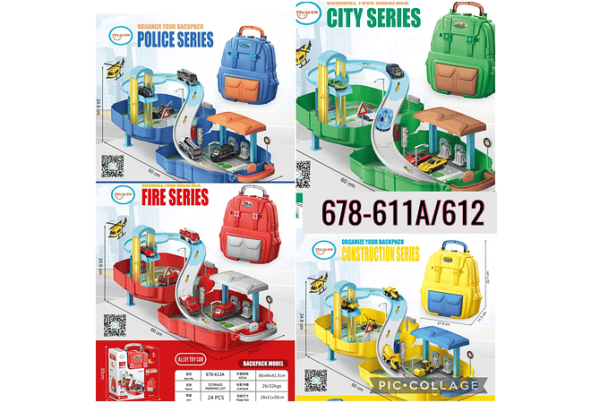 JUGUETE MOCHILA PISTA MOD# 678-611A, 12A, 13A Y 14A