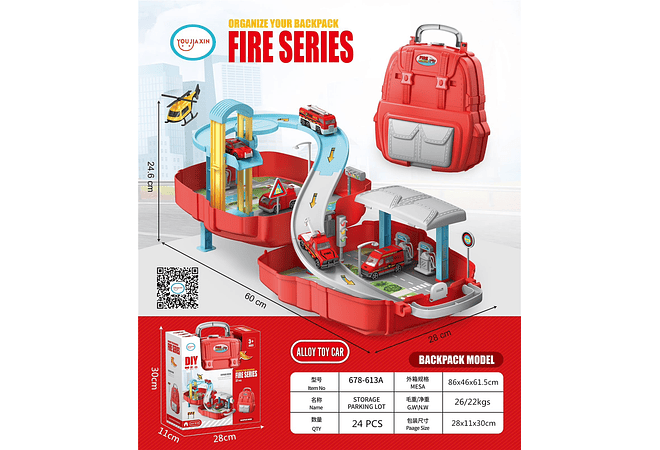 JUGUETE MOCHILA PISTA MOD# 678-611A, 12A, 13A Y 14A