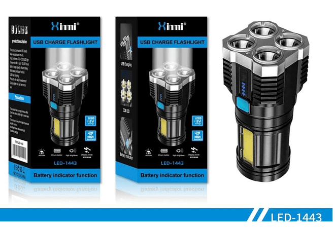 LINTERNA RECARGABLE/XINMI DE 4 NÚCLEOS MOD# LED-1443🔦