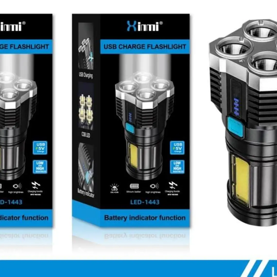 LINTERNA RECARGABLE/XINMI DE 4 NÚCLEOS MOD# LED-1443🔦 1