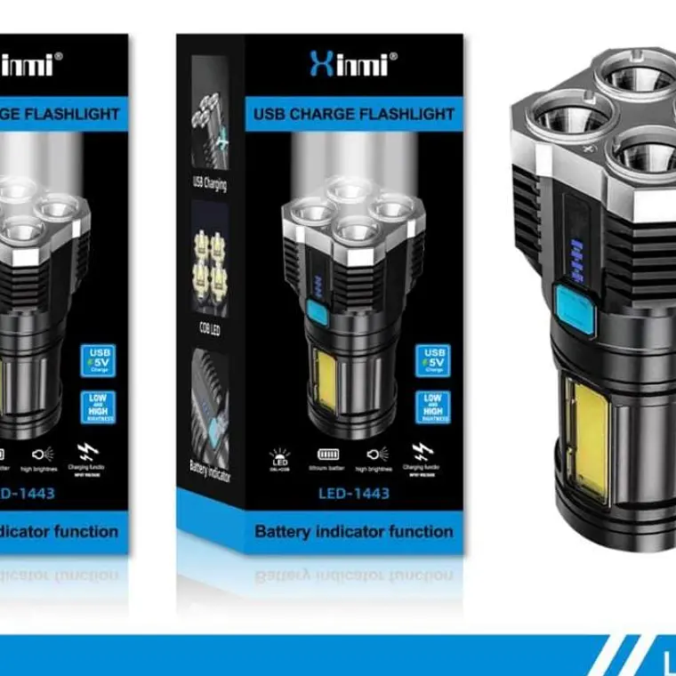 LINTERNA RECARGABLE/XINMI DE 4 NÚCLEOS MOD# LED-1443🔦 1