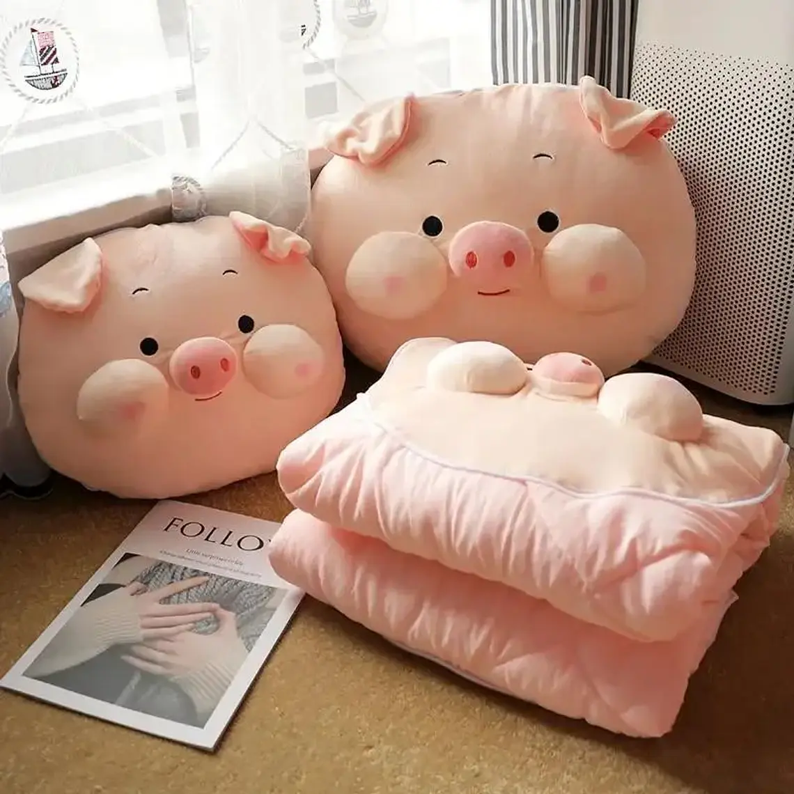 2 EN 1 ALMOHADA/FRAZADA DISEÑO CERDITO  🐷 3