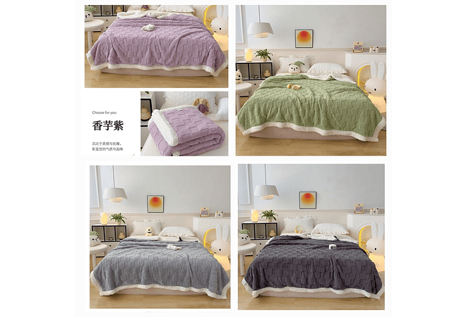 COBERTOR ABORREGADO KING SIZE ESTAMPADO CUADROS (2.20M x 2.40M)