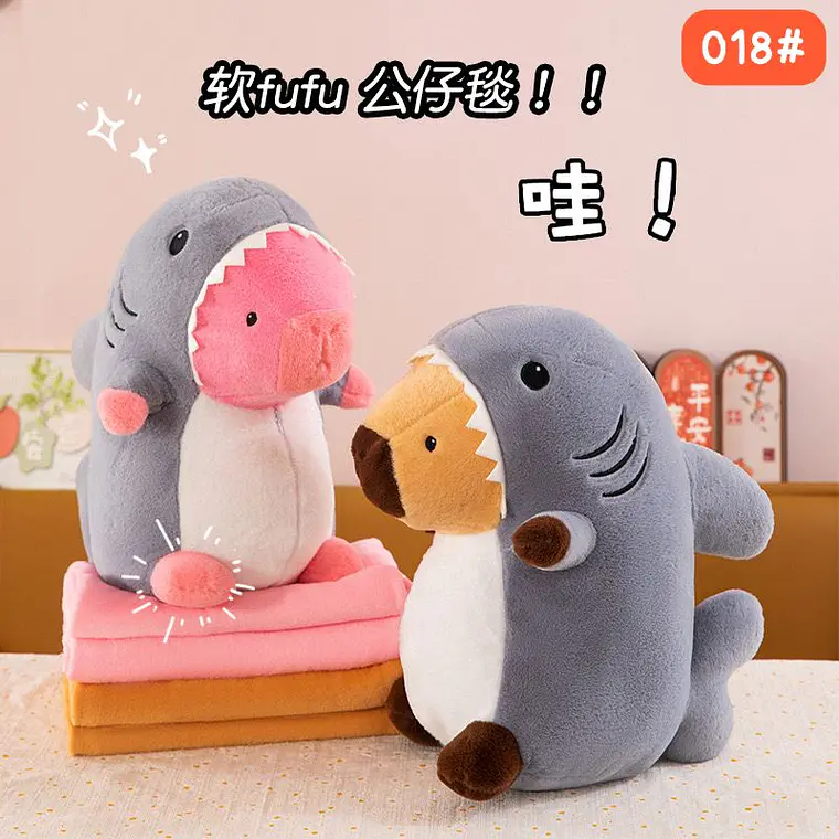 PELUCHE DISEÑO TIBURÓN CON FRAZADA MOD# 018 🦈🥰 2