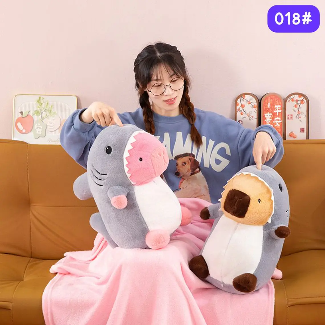 PELUCHE DISEÑO TIBURÓN CON FRAZADA MOD# 018 🦈🥰 3