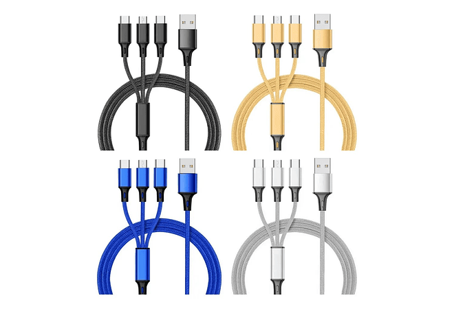 PAQ. DE 6 CABLES USB 3 EN 1 DE CARGA RÁPIDA MOD# TS-581