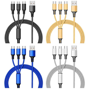 PAQ. DE 6 CABLES USB 3 EN 1 DE CARGA RÁPIDA MOD# TS-581