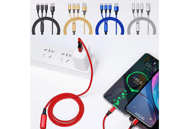 PAQ. DE 6 CABLES USB 3 EN 1 DE CARGA RÁPIDA MOD# TS-581