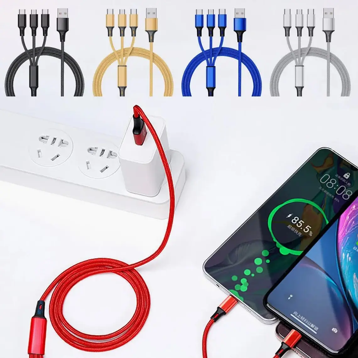 PAQ. DE 6 CABLES USB 3 EN 1 DE CARGA RÁPIDA MOD# TS-581 3