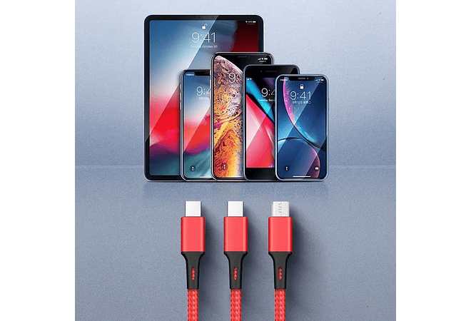 PAQ. DE 6 CABLES USB 3 EN 1 DE CARGA RÁPIDA MOD# TS-581