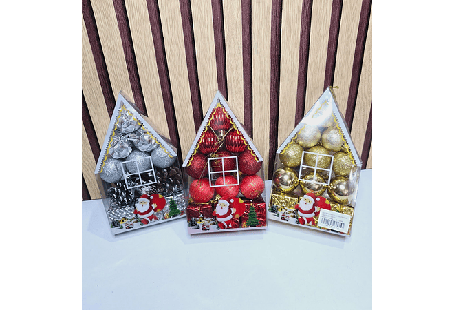 CASITA/CON 12 ADORNOS  NAVIDEÑOS AL AZAR MOD# A17-4718 🎁🎉