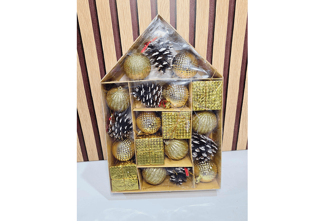 CAJITA EN FORMA DE CASITA CON 19 ADORNOS NAVIDEÑOS MOD# N2412-10X83  🪻❄️