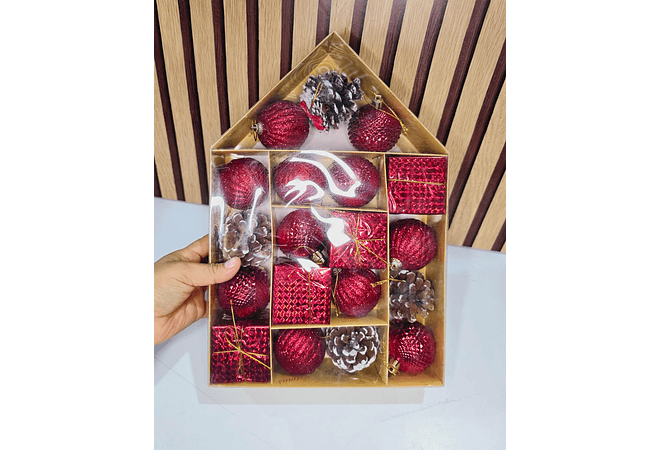 CAJITA EN FORMA DE CASITA CON 19 ADORNOS NAVIDEÑOS MOD# N2412-10X83  🪻❄️