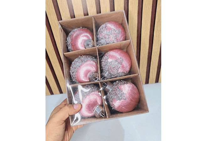 CAJITA CON 6 ESFERAS  NAVIDEÑAS CON LENTEJUELAS MOD# N2632-7X72🌲❄️