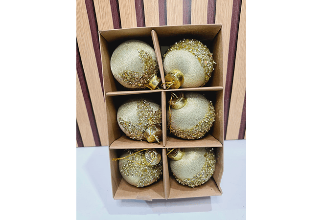 CAJITA CON 6 ESFERAS  NAVIDEÑAS CON LENTEJUELAS MOD# N2632-7X72🌲❄️