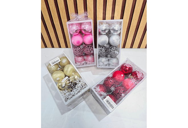 CAJITA CON 16 ESFERAS LISAS Y DECORADAS MOD# N2418-4X58  🎄✨🥰