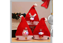 PAQ DE 3 GORROS INFANTILES DISEÑO SANTA CLAUS CON LUZ LED Y FIGURAS NAVIDEÑAS  🥰🎅🏻