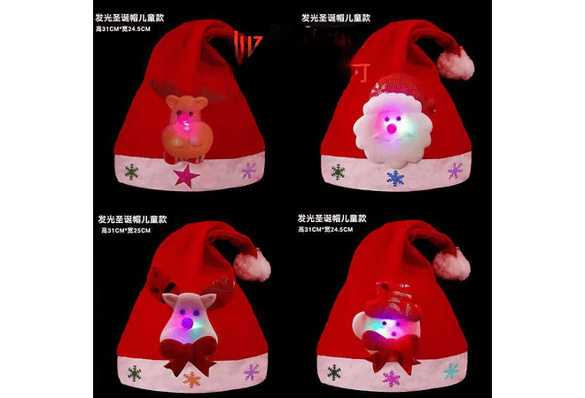 PAQ DE 3 GORROS INFANTILES DISEÑO SANTA CLAUS CON LUZ LED Y FIGURAS NAVIDEÑAS  🥰🎅🏻