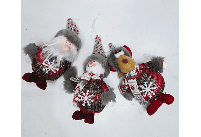 DOCENA/COLGANTES NAVIDEÑOS SANTA,RENO, O MUÑECO DE UNICEL MOD# 22862 ☃️🥶