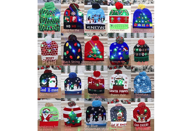 GORRO NAVIDEÑO CON LUZ LED Y POMPÓN MOD#🎅🏻