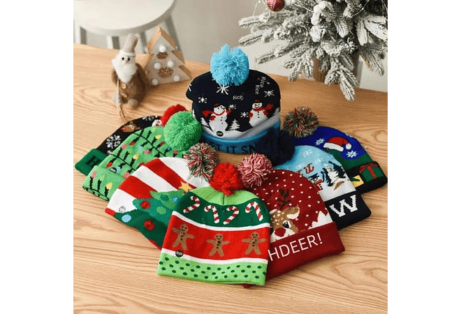 GORRO NAVIDEÑO CON LUZ LED Y POMPÓN MOD#🎅🏻