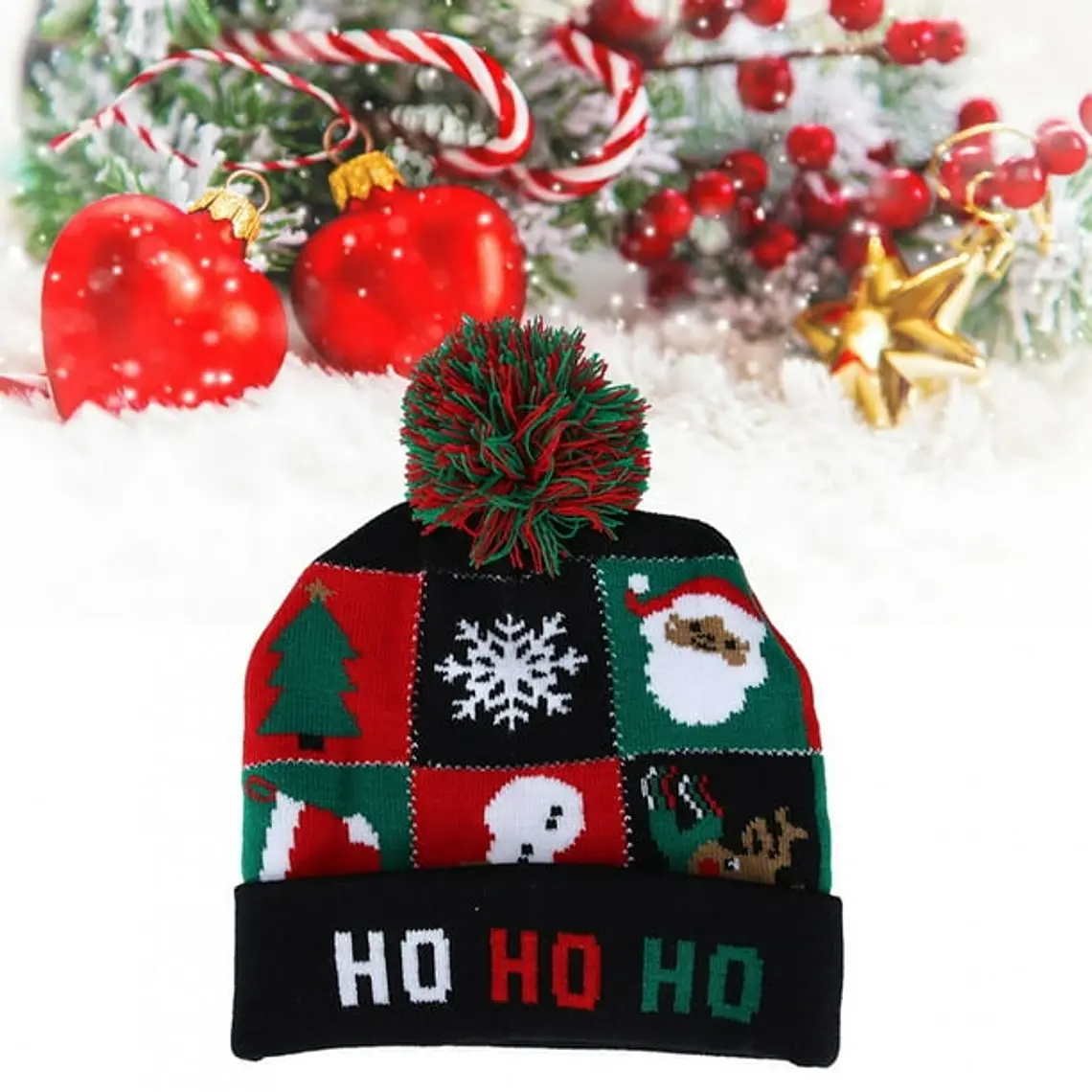 GORRO NAVIDEÑO CON LUZ LED Y POMPÓN MOD#🎅🏻 4