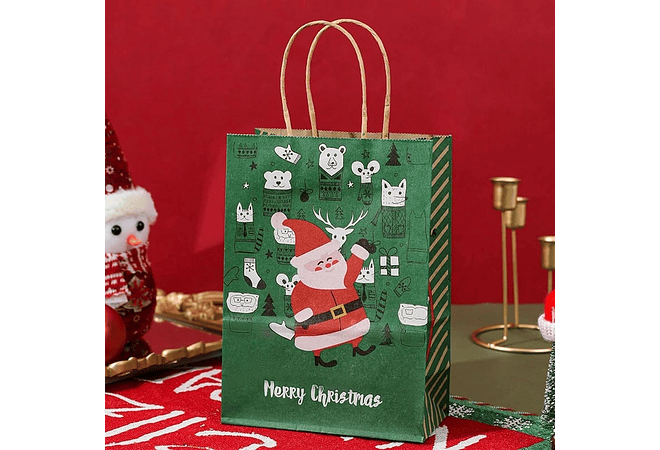 DOCENA DE BOLSAS PARA REGALO DISEÑO NAVIDAD MOD# 31X15NA-7X39 (MEDIANAS - VERDES) 🎄☃️✨