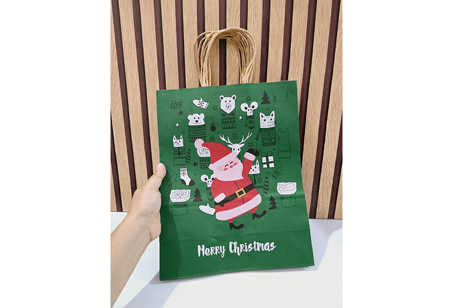 DOCENA DE BOLSAS PARA REGALO DISEÑO NAVIDAD MOD# 31X15NA-7X39 (MEDIANAS - VERDES) 🎄☃️✨