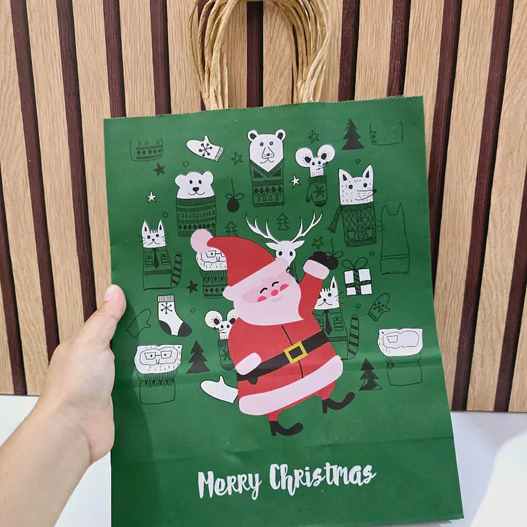 DOCENA DE BOLSAS PARA REGALO DISEÑO NAVIDAD MOD# 31X15NA-7X39 (MEDIANAS - VERDES) 🎄☃️✨ 3