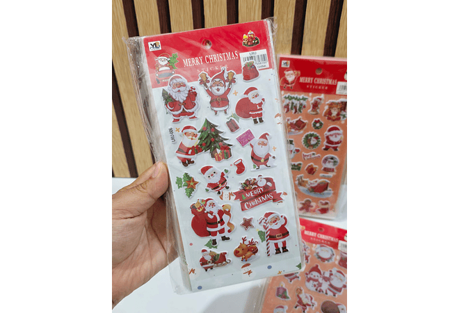 DOCENA DE 12 CARTONCITOS DE  CALCOMANIAS NAVIDEÑOS 3D 🥰☃️🎄