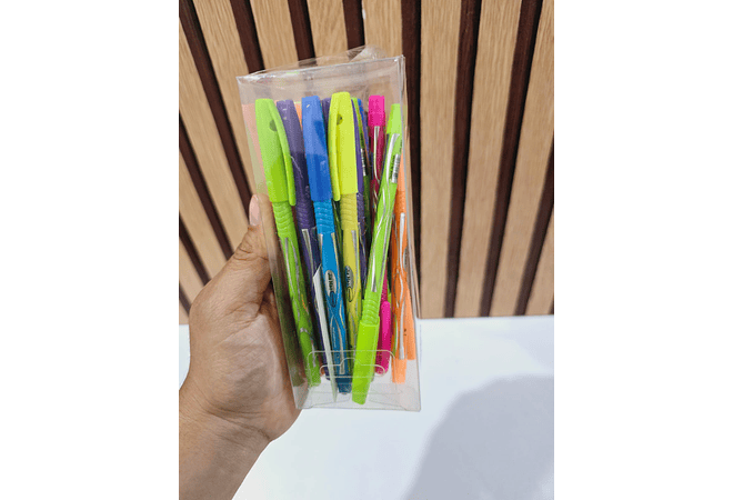 CAJITA CON 24 LAPICEROS DE COLORES/TINTA NEGRA SEMI GEL🖊️📝