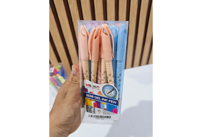 CAJITA CON 24 LAPICEROS DE COLORES/TINTA NEGRA SEMI GEL🖊️📝