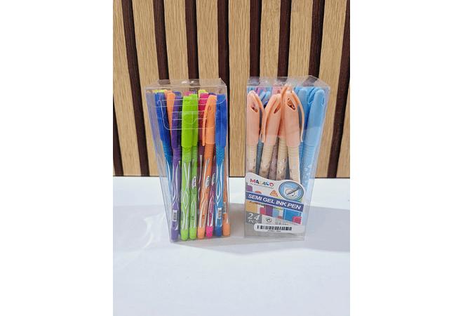 CAJITA CON 24 LAPICEROS DE COLORES/TINTA NEGRA SEMI GEL🖊️📝