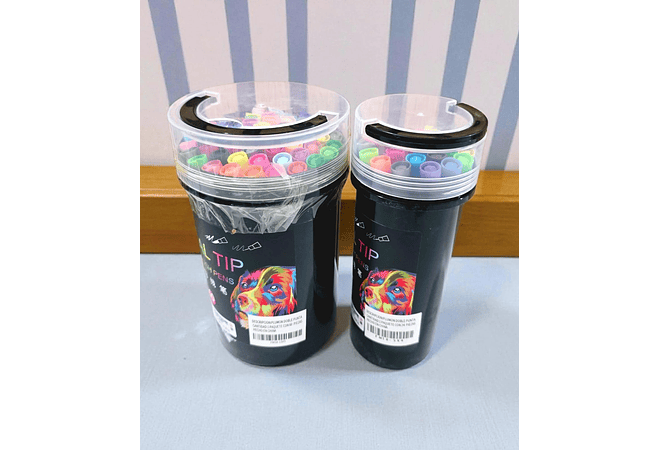 BOTE DE PLUMONES DOBLE PUNTA CON 24 Y 60 PIEZAS(NEGROS)