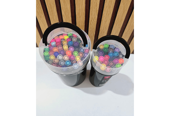 BOTE DE PLUMONES DOBLE PUNTA CON 24 Y 60 PIEZAS(NEGROS)