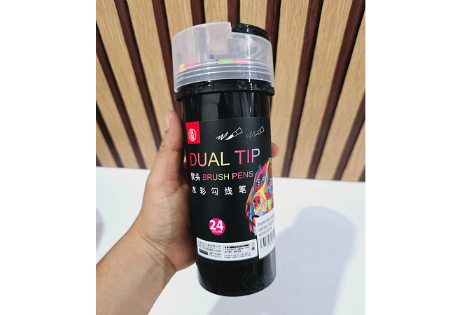 BOTE DE PLUMONES DOBLE PUNTA CON 24 Y 60 PIEZAS(NEGROS)