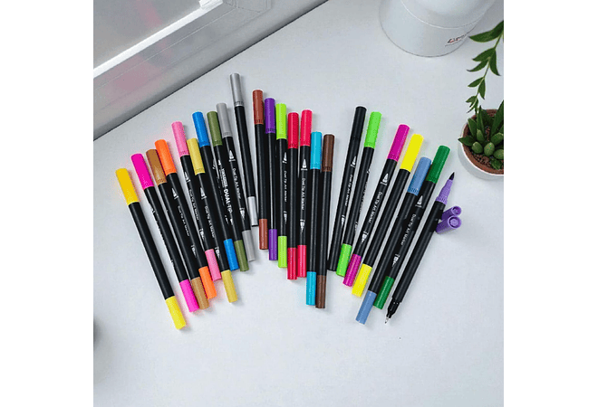 BOTE DE PLUMONES DOBLE PUNTA CON 24 Y 60 PIEZAS(NEGROS)