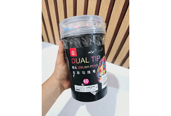 BOTE DE PLUMONES DOBLE PUNTA CON 24 Y 60 PIEZAS(NEGROS)