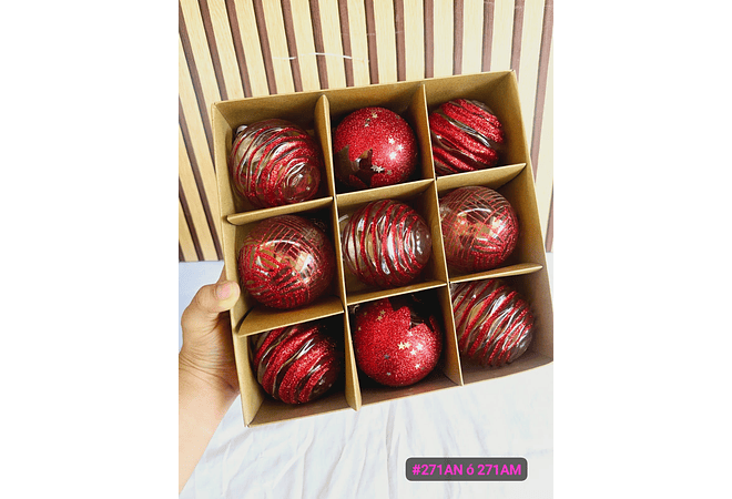 CAJA CON 9 ESFERAS NAVIDEÑAS MODELOS # SD129-27IAO (SD129-27IAN O SD129-27IAM)