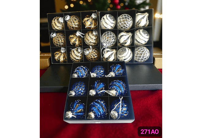 CAJA CON 9 ESFERAS NAVIDEÑAS MODELOS # SD129-27IAO (SD129-27IAN O SD129-27IAM)