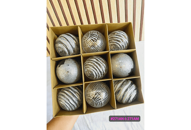 CAJA CON 9 ESFERAS NAVIDEÑAS MODELOS # SD129-27IAO (SD129-27IAN O SD129-27IAM)