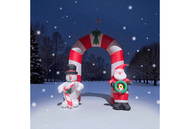 2.45 MTS ARCO NAVIDEÑO BLANCO-ROJO/ SANTA Y MUÑECO DE NIEVE  MOD# 391R☃️