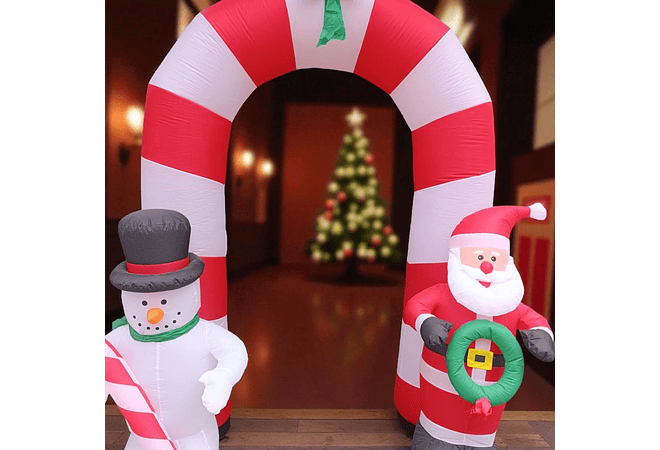 2.45 MTS ARCO NAVIDEÑO BLANCO-ROJO/ SANTA Y MUÑECO DE NIEVE  MOD# 391R☃️