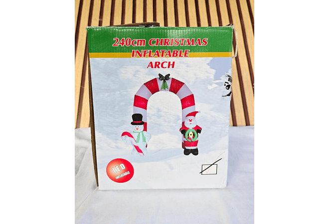 2.45 MTS ARCO NAVIDEÑO BLANCO-ROJO/ SANTA Y MUÑECO DE NIEVE  MOD# 391R☃️