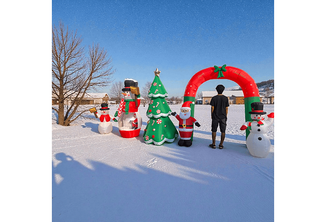 2.45 MTS ARCO NAVIDEÑO BLANCO-ROJO/ SANTA Y MUÑECO DE NIEVE  MOD# 391R☃️