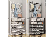 PERCHERO CON GANCHOS Y ESPACIO PARA ZAPATOS 3 EN 1 MOD#ZPT5